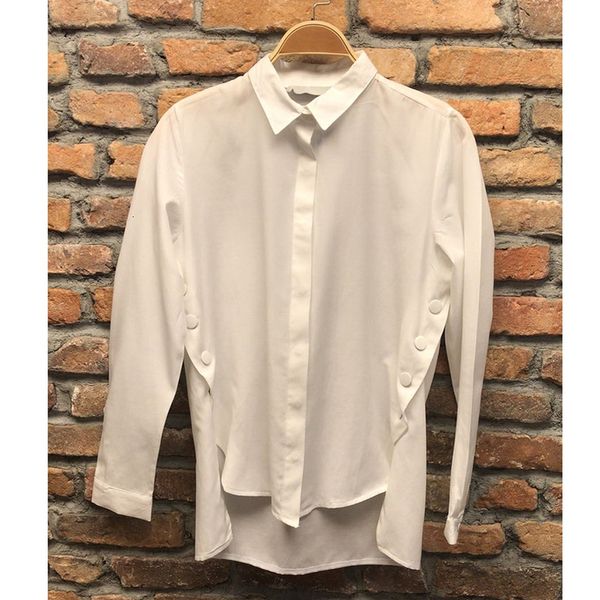 

split hem button detail tunics cap sleeve women 5xl plus size chiffon shirt casual turn down collar long sleeve women blouses summer, White