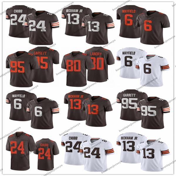 

men cleveland browns 6 baker mayfield 13 odell beckham jr 21 denzel ward 95 myles garrett 24 nick chubb landry coffee jerseys, Black;red