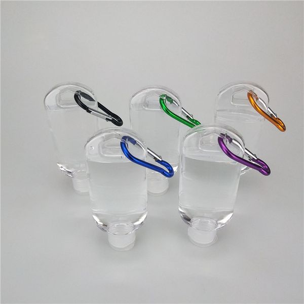 

30pcs 50ml empty alcohol refillable bottle with key ring hook clear transparent plastic hand sanitizer bottle for travel