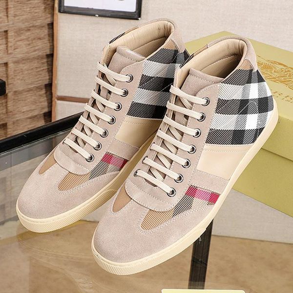 

new mens shoes manner schuhe high vintage check and leather sneakers fashion comfortable lace -up luxury casual men sho, Black