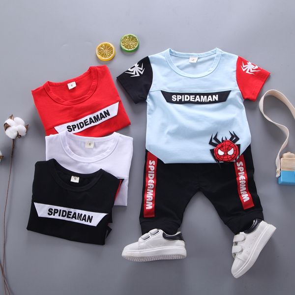 

2020 new children's baby round and shorts neck cartoon spider stitching short sleeve shorts two-piece suit trendy hair