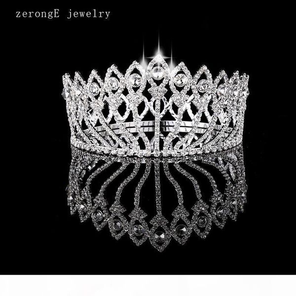 

r zeronge jewelry vintage style pageant beauty contest peacock crown full circle round tall tiara crystal girl 's tiara and crown, Golden;white