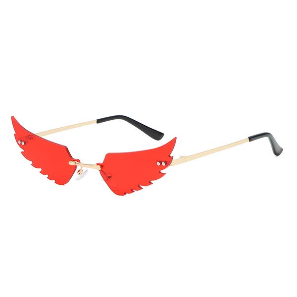 

2020 new vintage fashion wing pattern rimless sunglasses women small cat eye sun glasses uv400 gafas de sol, White;black