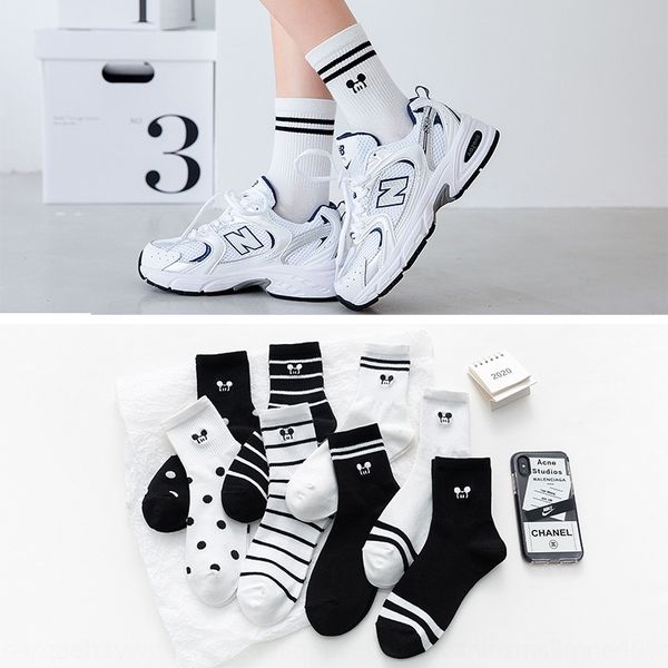 

20 3-pair cotton cotton women's mid-length fashionable high-cut socks sports leisure sweat-absorbing socks, Black