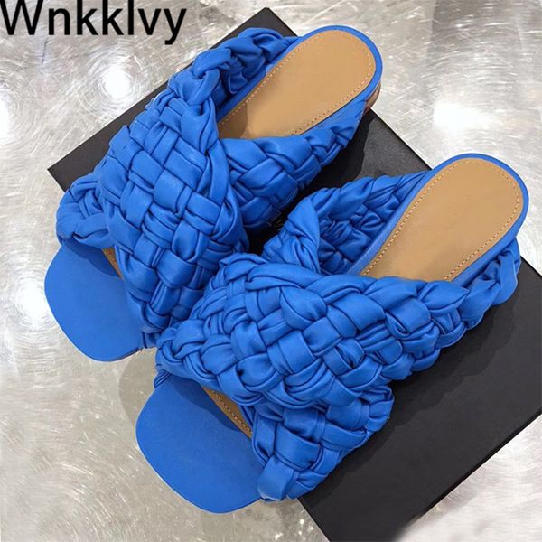 

braided slippers woman flat lazy mullers hand woven casual beach shoes ladies sandals 2020 summer outside wear flipflops female, Black