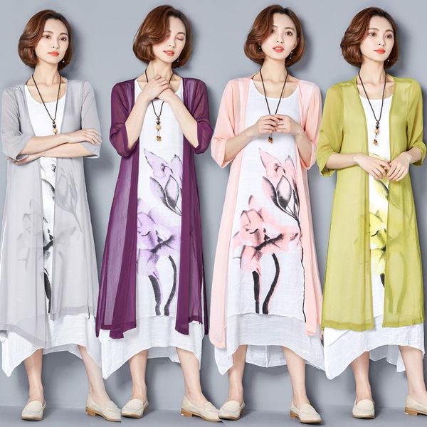 

2020 suit -dress dress nation wind easy cotton printing twinset, Black;gray