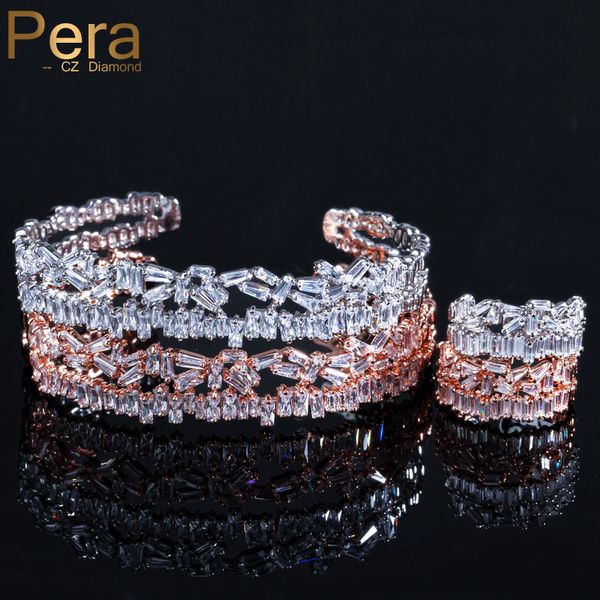

pera elegant women prom party jewelry big baguette shape cubic zirconia bangle & bracelet for ladies friend girl gift z006, Black