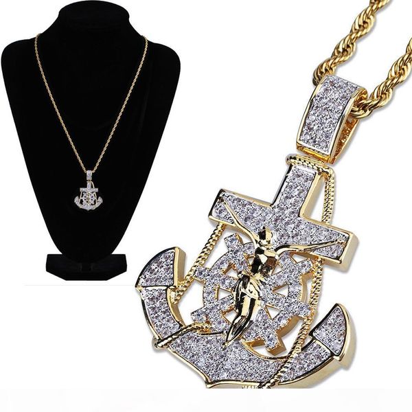 

новый 18k позолоченный iced out cublic цирконий vintage anchor ожерелье twist цепи 2 цвета hip hop punkrock ювелирные подарки для парней, Silver