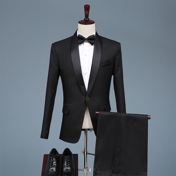 

suits the new 2020 male groom wedding dress young host singer shawl collar stage suit, White;black