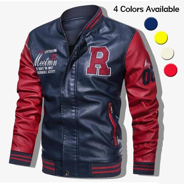 

2020 spring men embroidery baseball jacket leather bomber jacket academia style motorcycle jackets male smart leather coats, Black;brown