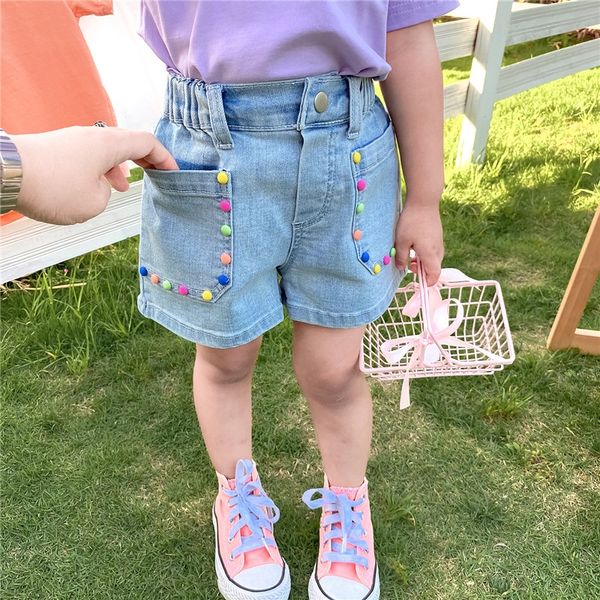 

vbkw9 girls' denim shorts 2020 children's shorts pants korean style baby girl color rivet big pocket pants huzhou zhili children&#, Blue