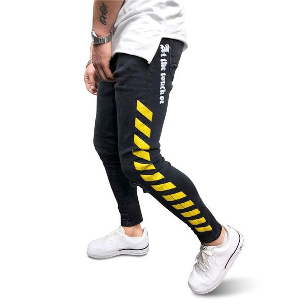 

men's jeans brand 2021 autumn fashion print black hip hop men casual winter denim pants classic cowboys young homme, Blue