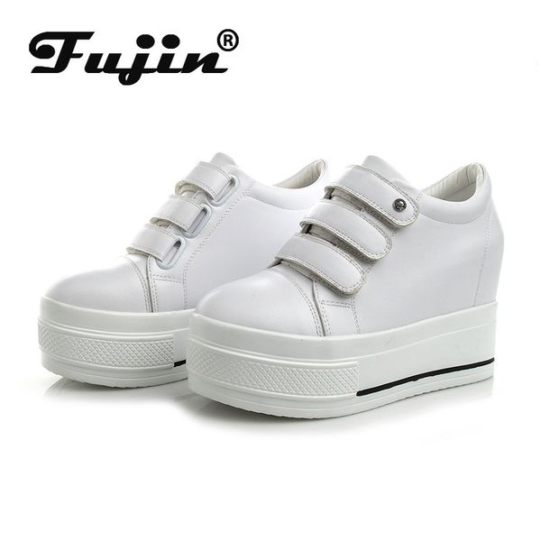

fujin women's white shoes new fashion breathable platform 2020 shoes thick bottom hook loop solid shallow women's casual, Black