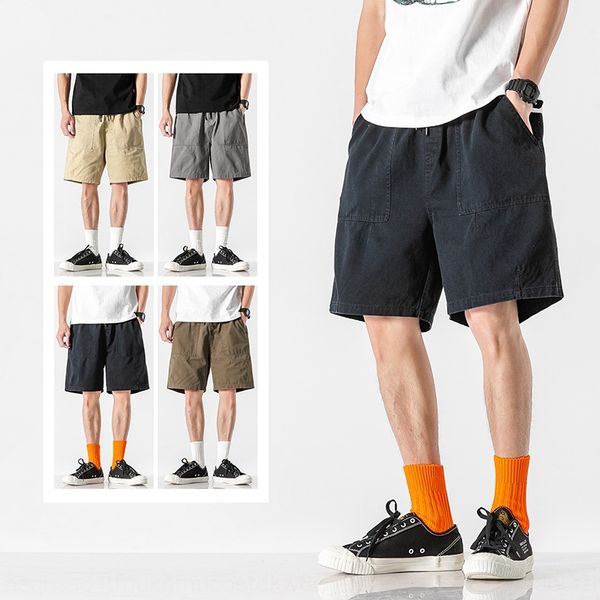 

2020 summer new solid and shorts color casual cropped pants loose straight all-match cotton shorts men's pants