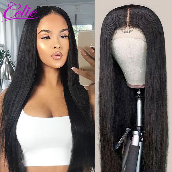 

celie human hair wigs for women straight lace front wig pre plucked lace wigs straight lace front human hair wig 4x4 closure wig, Black