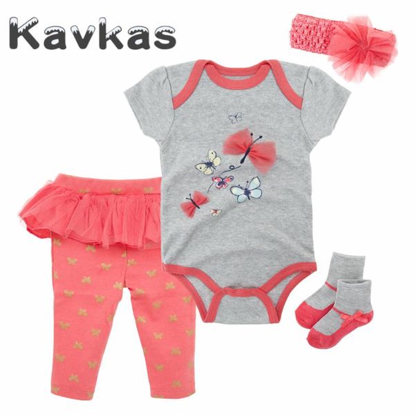 

kavkas 2020 baby girls clothes set summer short sleeve embroidery baby bodysuit newborn clothing bodysuit+hat+sock+pants, White