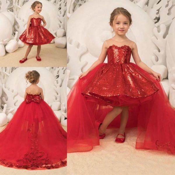 

girls pageant flower girls dresses kids formal wear birthday christmas wedding party events tulle o-neck sequined red custom, Red;yellow