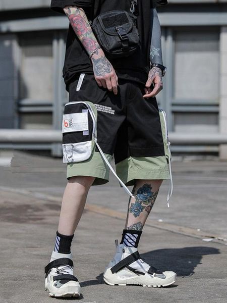 

men's shorts cargo pants summer big pocket casual 5 points short gyms outdoor fitness training zipper, White;black