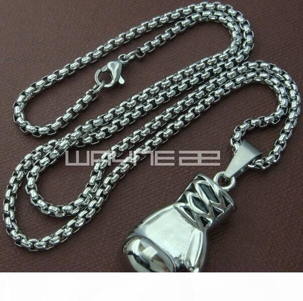

n243b-women gold gf stainless steel boxing glove pendant chain necklace, Silver