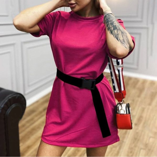 

2020 spring and summer new selling womens belt solid color home loose sports fashion casual t-shirt dress, White;black