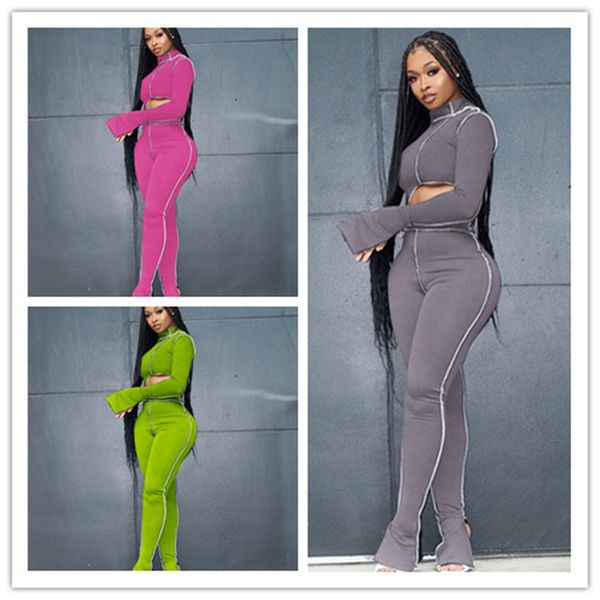 

женщины tracksuit осень модельер спортивный костюм футболка crop top и поножи брюки outfit night club party одежда boutiqued8406, Gray