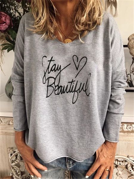 

womens spring new letters casual tshirts long sleeve o neck fashion tees womens designer pullover tshirts, White