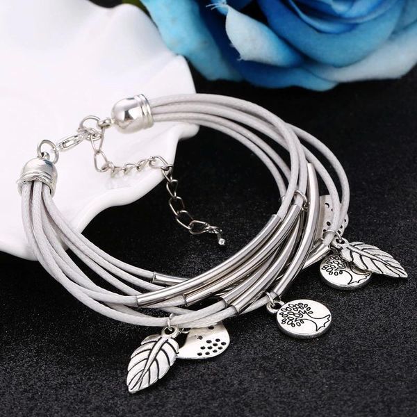 

2018 fashion silver charm leaves tibetant silver multilayer bracelets for women pulseiras pendant handmade bracelets & bangles, Golden;silver