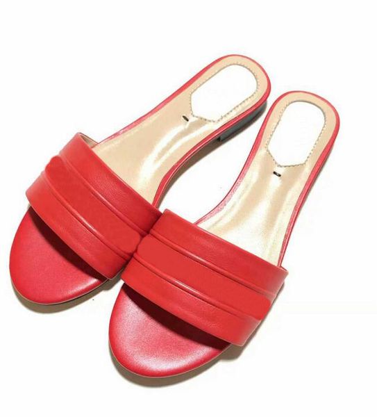 

2020 luxury designer leather ladies sandals summer flat slippers fashion beach women leather wear-resistant slippers solid color slippers, Black