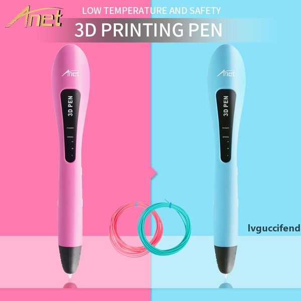 

anet 3d pen led indicators low temperature 3d drawing printing pen 1.75mm 5mx2 pcl filament refills diy creative gift for kids, Black;red