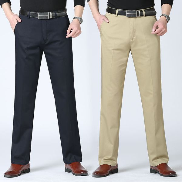 

men's casual pants loose straight dress pants black grey cotton male smart casual trousers plus size 40