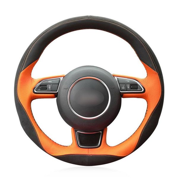 

for audi a1 a3 a5 a7 car steering wheel cover black suede leather orange leather