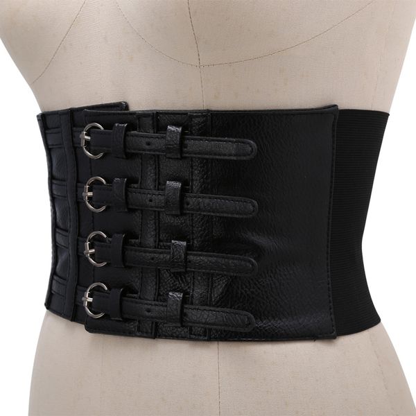 

retro lady waist shape corset wide elastic faux leather belt stretch waistband cx200722, Black;brown