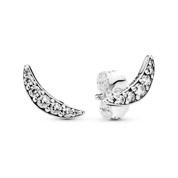 

authentic 925 sterling silver sparkling crescent moon stud earrings women's luxury fashion jewelry designer earrings with pandora gift, Golden;silver