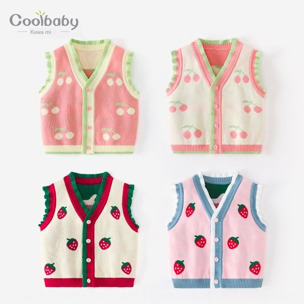 

net red girl sweater baby knitted sweet strawberry woolen korean style infant strawberry vest vest clothing, Blue