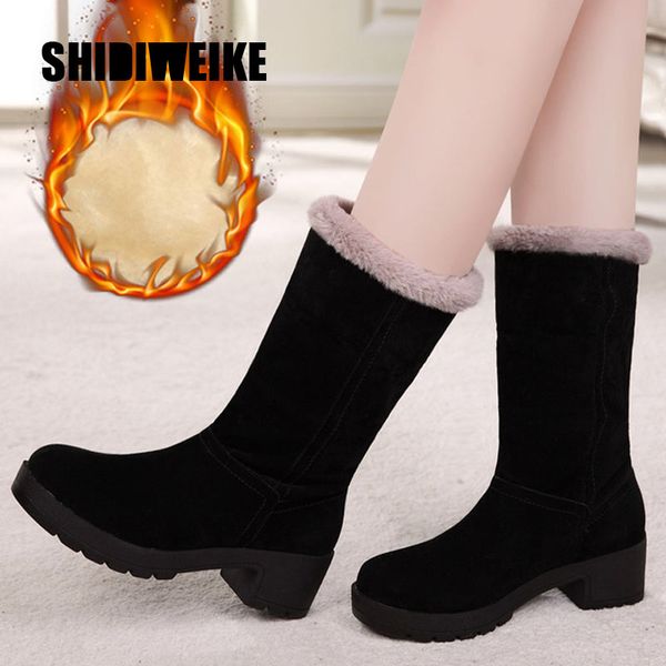 

quality waterproof winter women boots keep warm mid-calf snow boots ladies comfortable chaussures woman v27, Black