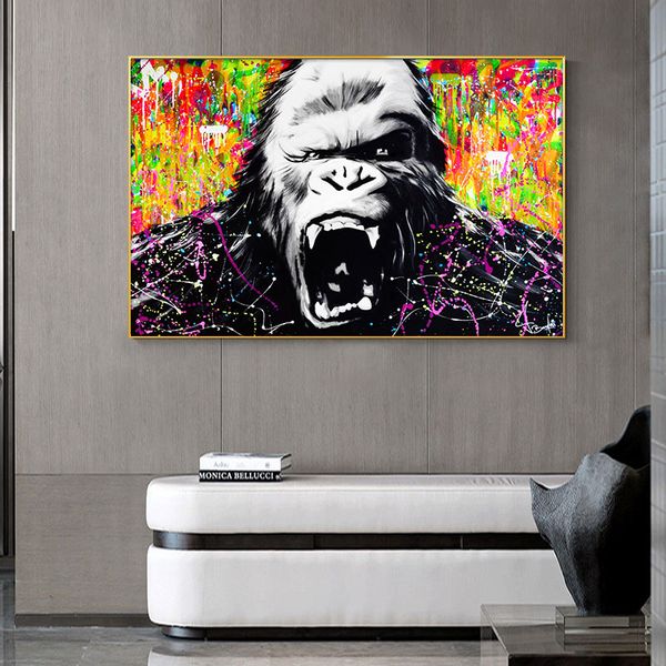 

modern street wall graffiti art canvas painting angry abstract orangutan pop art wall art for living room home decor (no frame