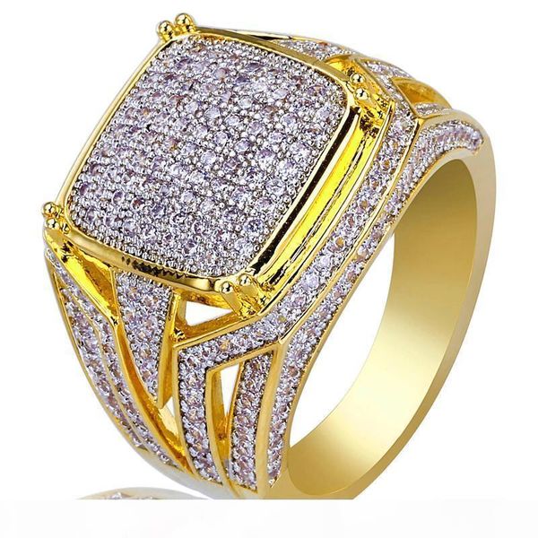

r 2018 fashion hiphop gold rings for men full diamond cubic zirconia cluster ring luxury hip hop jewelry ing, Golden;silver
