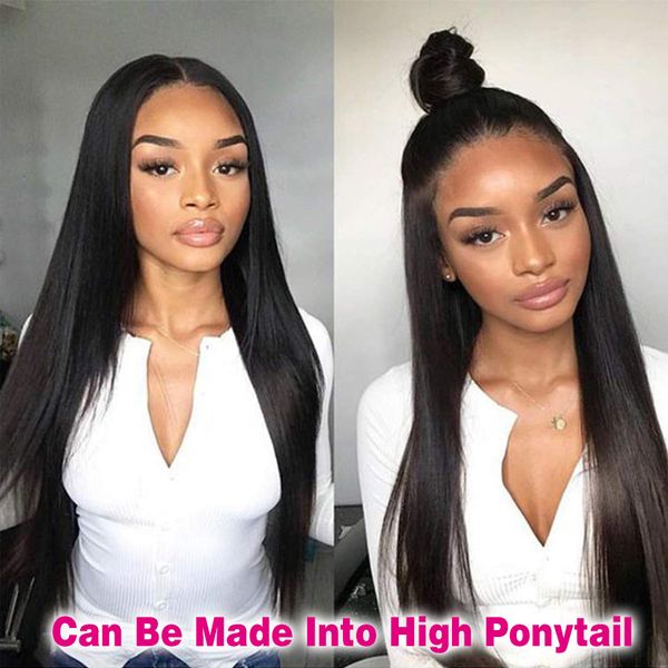 

straight 6 inch lace front wig remy 360 lace frontal wig pre plucked with baby hair brazilian hair wigs for women ponytail make, Black