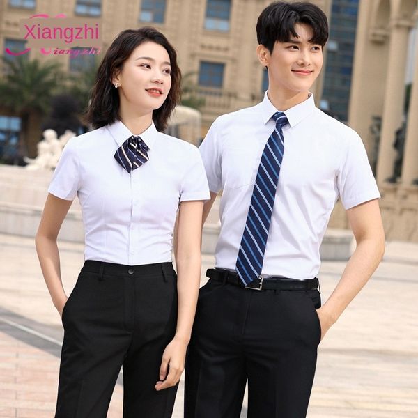 

and women's business wear same white short-sleeved shirt women's summer 2020 twill business shirt bank