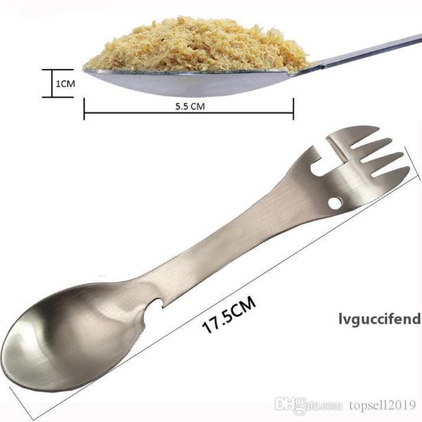 

outdoor picnic spork spoon fork - 5 in 1 portable travel camping stainless steel tableware cutlery utensil bottle can opener sn2676