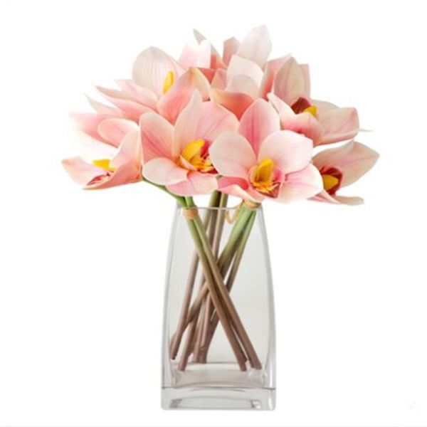 

8pcs/lot pu artificial orchid for wedding cymbidium fake flower mariage real touch artifical decoration orchid