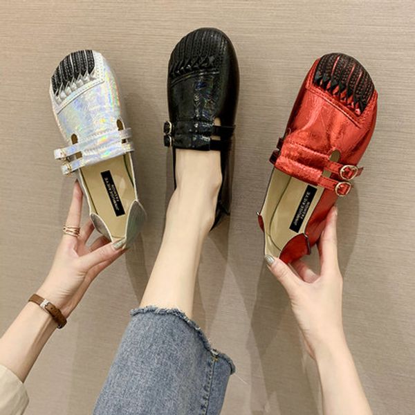 

net red peas shoes 2020 summer new one-pedal female korean version of the lazy flat bottom fashion wild red single shoes women, Black