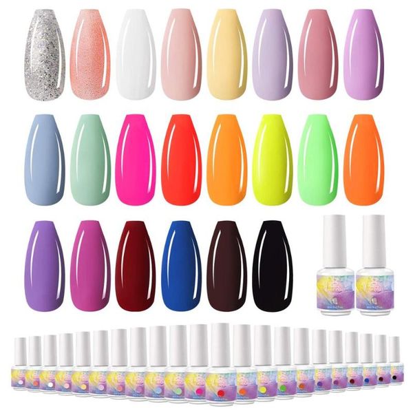 

nail gel makarnail uv polish set, 22 pastel neon summer pink blue yellow green purple colors 8ml, Red;pink