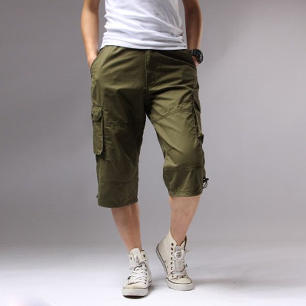 

men's shorts cargo men knee pocket casual cotton elastic waist bermudas male style summer 2021 breeche army 5xl 48, White;black