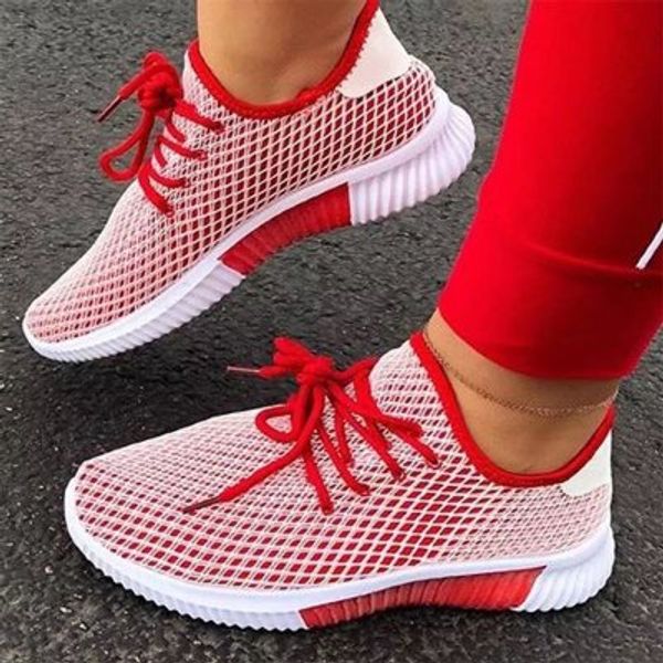 

2020 spring, summer and autumn new casual mesh lace up all-match sneakers women's flat shoes large size, Black