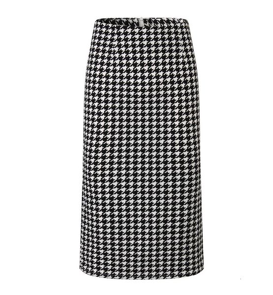 

women print houndstooth pencil skirt casual mid calf plus size faldas mujer moda jupe femme drop shipping, Black