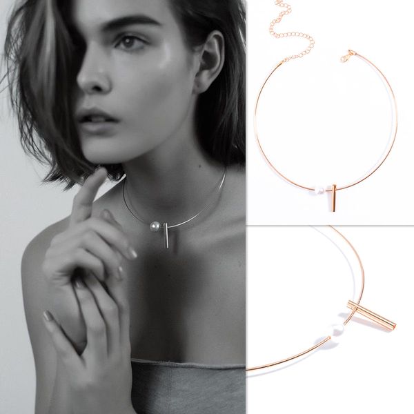 

1 pc new brass pearl torques pendant gothic collar choker alloy chain necklace nice gift for women summer jewelry, Golden;silver
