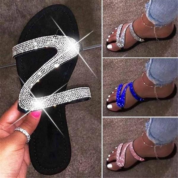 

slippers siddons glitter women summer sandals fashion bling crystal female flip flops beach diamond flat shoes outdoor, Black