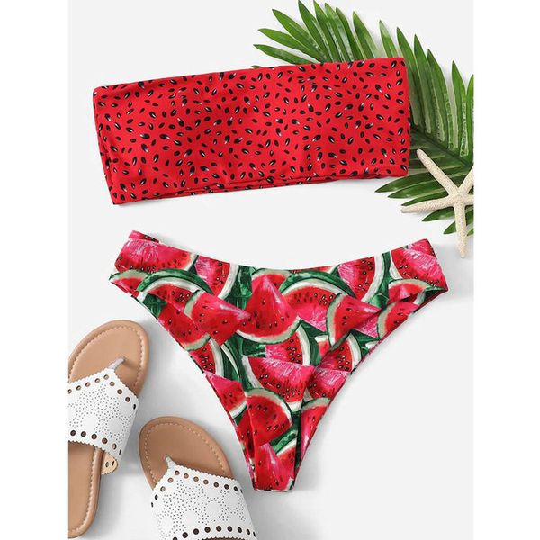 

womens bikini split watermelon print pattern red small swimsuit set two beachwear fashidrop shipping, White;black