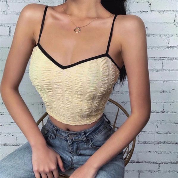 

2020 women summer tank ruched stretchy slim vest camisoles fashion sleeveless v-neck backless halter sling crop, White